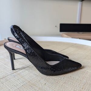 Nina Shimmering Black Slingback Heels